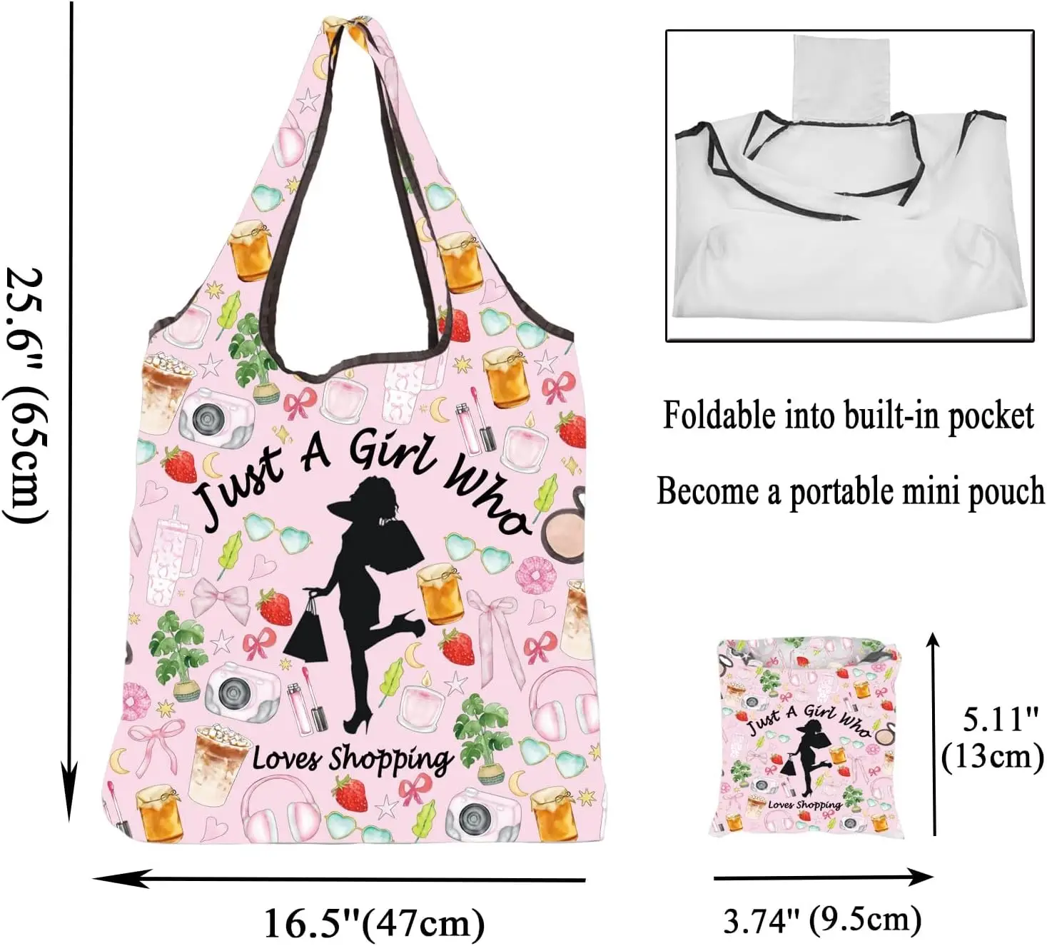 Reusable Grocery Bags Foldable Tote Bags Just A Girl Who Loves Shopping Bags for Gift Recycle Tote Bag Outdoor Walking