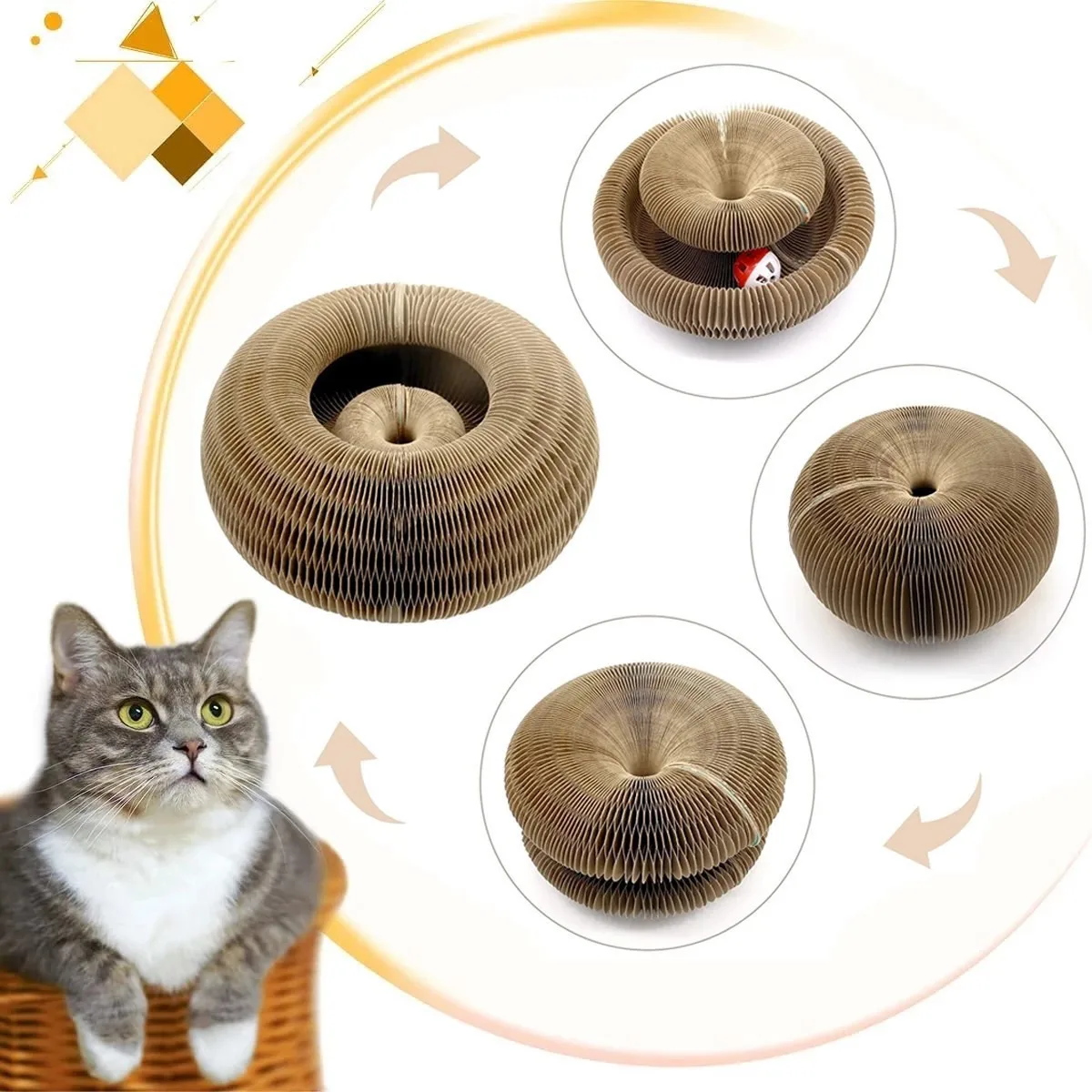 Magic Organ Cat Toy with Ball Cat Scratch Board Cat Grinding Claw Cat Climbing Frame Kitten Round Corrugated Cat Scratching Toy