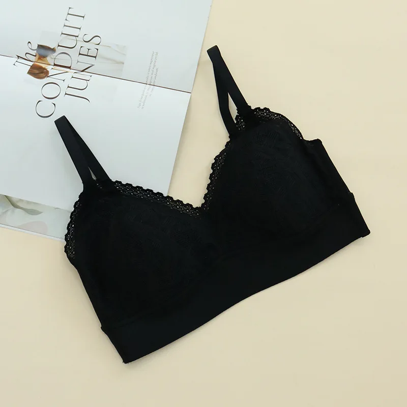 Spring Summer Sexy Lace Bras Women No Steel Ring Ultra-Thin Underwear Push Up Gathered Small Side Breast Anti-Sagging Silk Bra