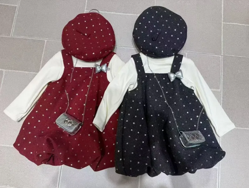 RAISE Kinder Mädchen 4-teiliges Kleidungsset Herbst Mädchen Rollkragen-Unterhemd + Mütze + Tasche + gepunktetes Sommerkleid Outfit Kinder Mädchen Anzug – Detail 9