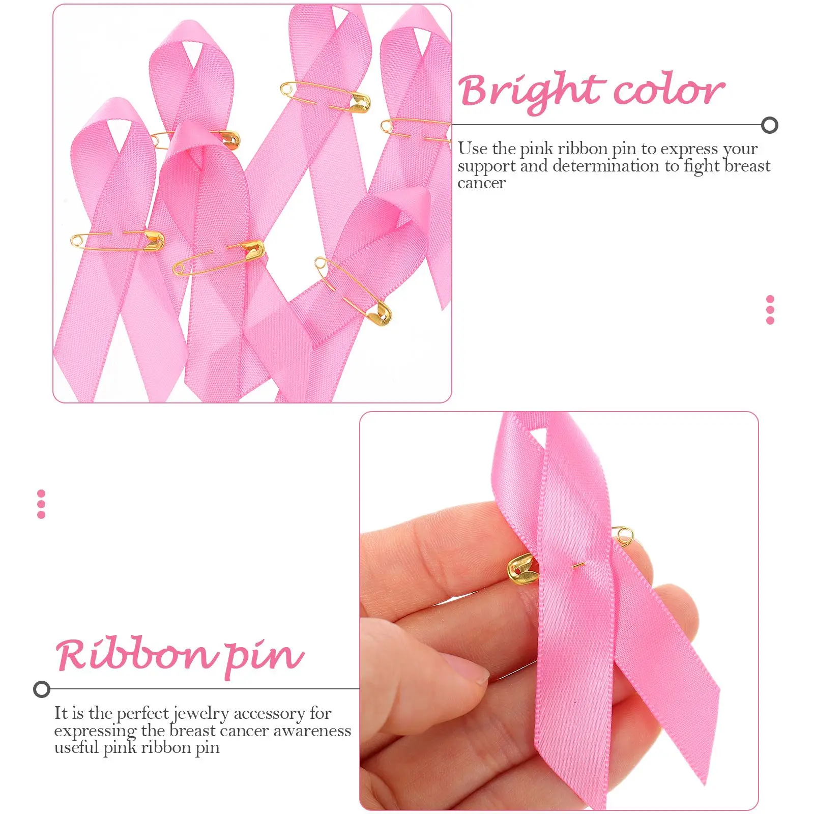 100Pcs Decorative Fundraising Ribbons Delicate Ribbon Pin Removable Breast Cancer Ribbons Breast Cancer Awareness Ribbons Pink