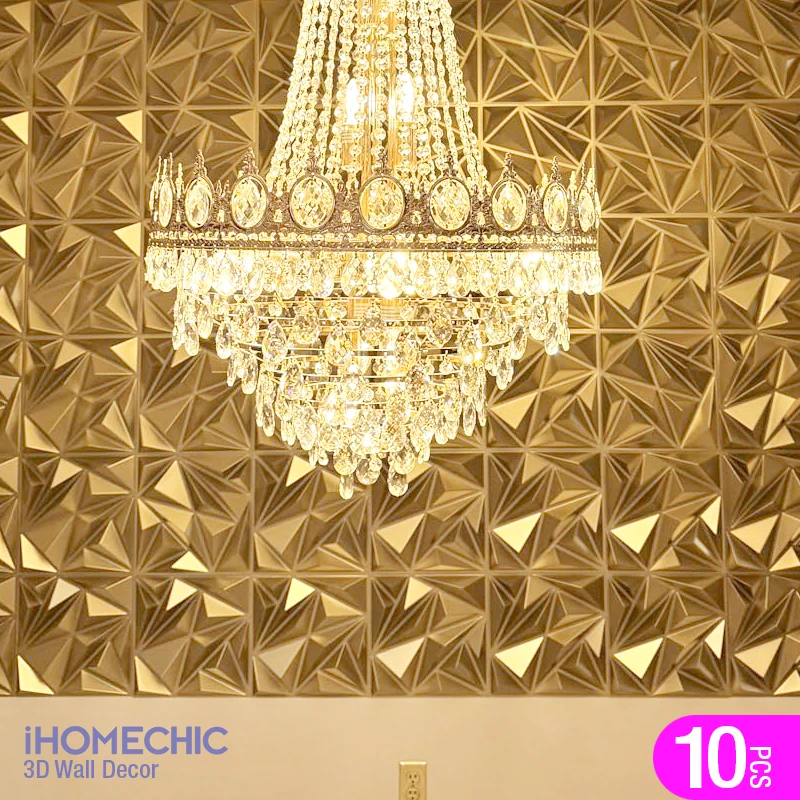 10pcs 30x30cm 3D Wall Panel Shining Gold Champagne gold color 3D Wall Sticker Wedding party background wall art Wood grain paper