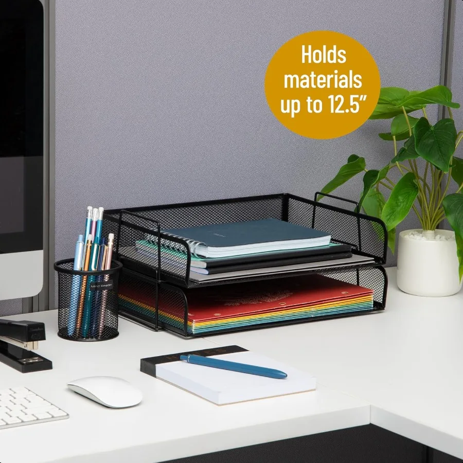 صينية ورق قابلة للتكديس منظم سطح المكتب تخزين الملفات شبكة معدنية للمكتب 13.25 بوصة طول × 9.75 بوصة عرض × 6.25 بوصة ارتفاع 2 قطعة. أسود
