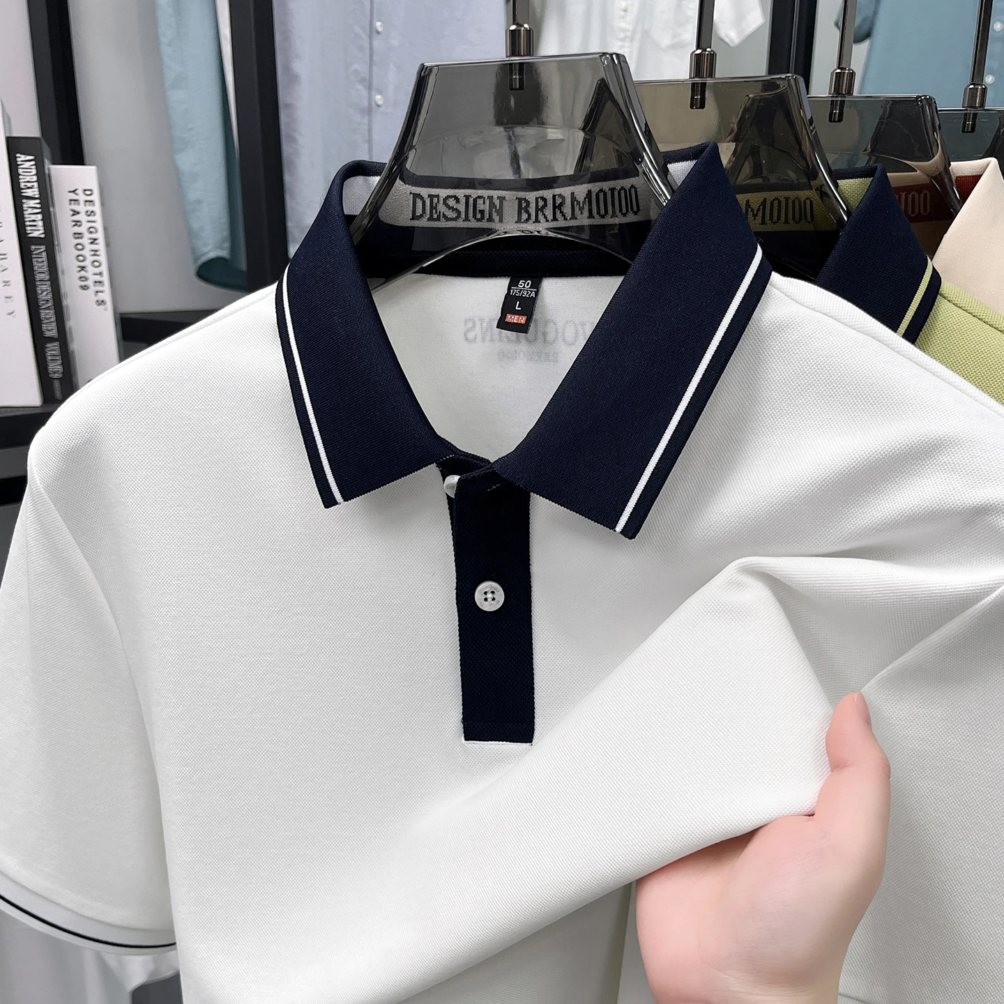 Trend high-end men's polo shirt short sleeve men's new comfort silk cotton summer breathable unique color blocked casual T-shirt