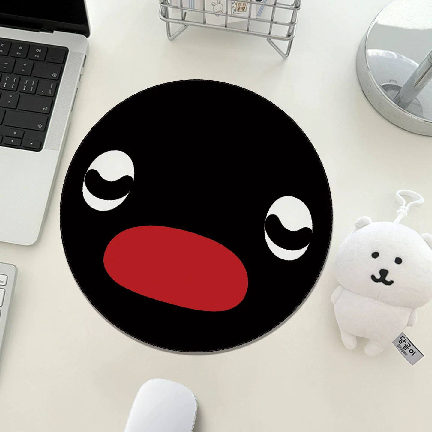 Penguin Round Black Rubber Small Cute Kawaii Creative Mouse Pads Anti Slip Slim Offices Dorms Computer Keyboard Study Desk Mat