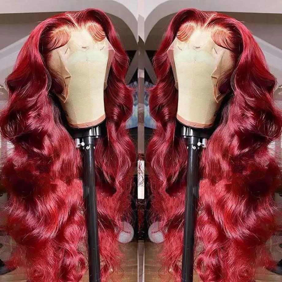 Body Wave 13x4 Lace Frontal Human Hair Wig Burgundy 99J HD Transparent Lace Frontal Wigs For Women Brazilian Red Colored Wig