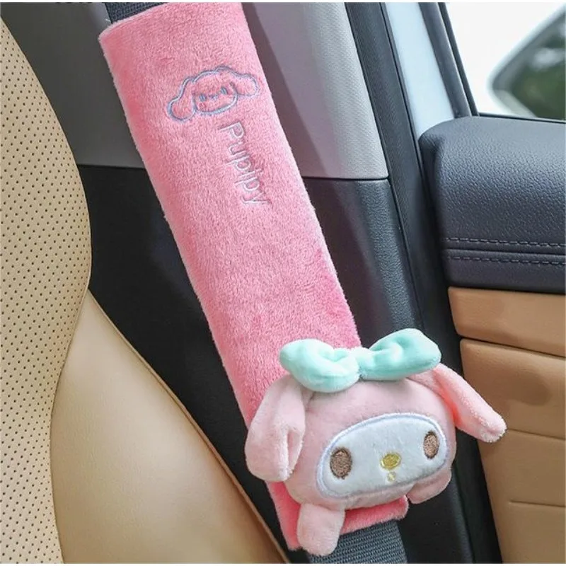 Sanrio Cartoon Car Headrest Neck Pillow Kuromi My Melody 23cm Universal Seat Lumbar Safety Belt Cover Auto Interior Accessories