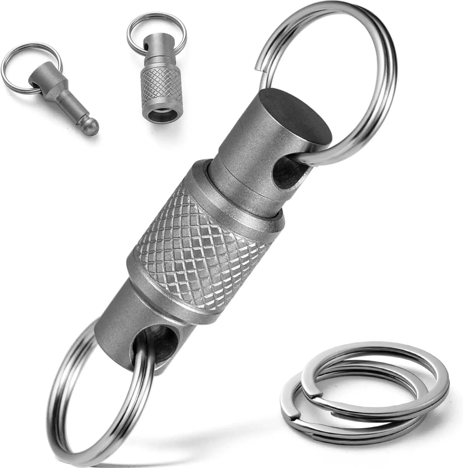 

TIMULTI Titanium Quick Release Swivel Keychain, Pull Apart Detachable Keychain Heavy Duty Car Key Holder with Key Rings