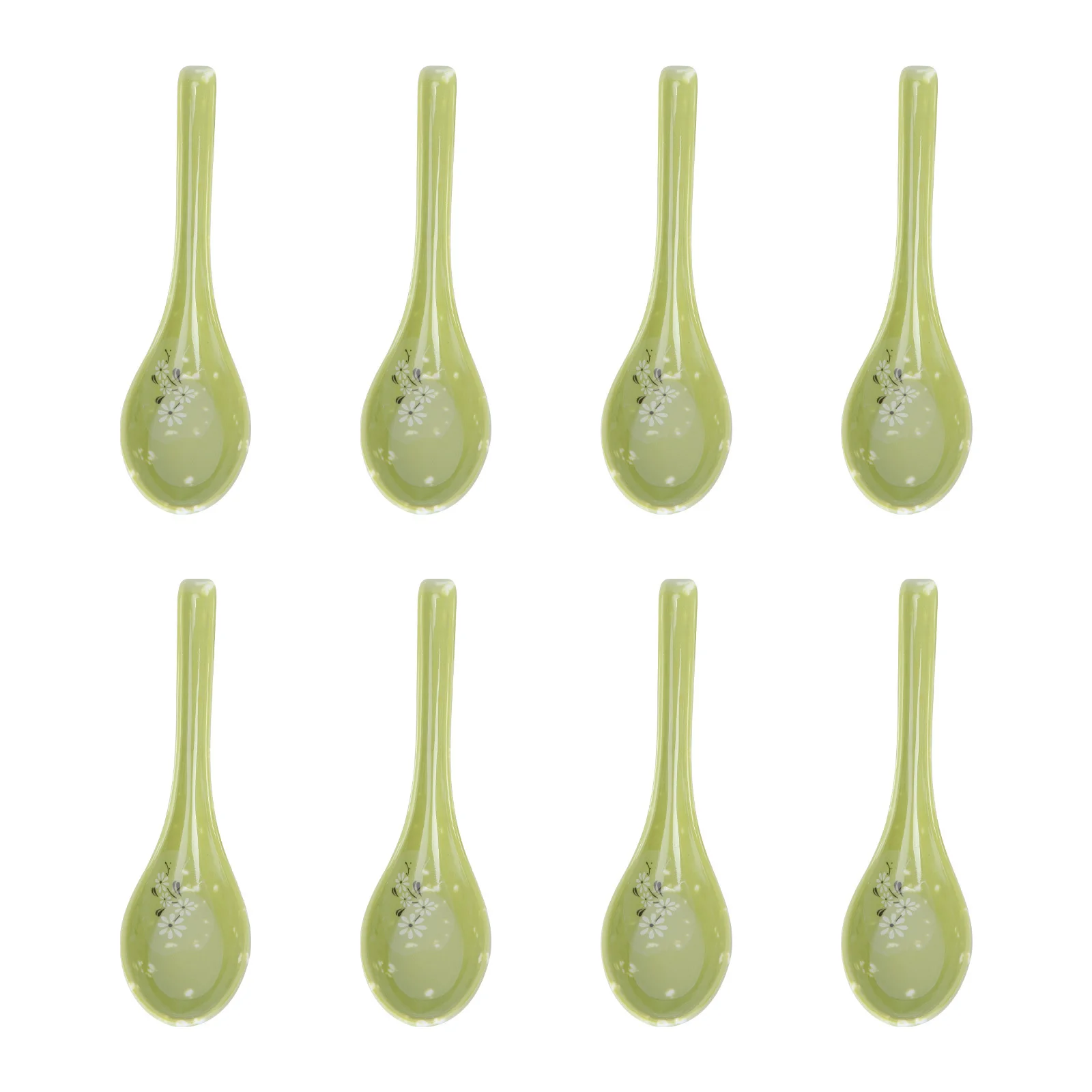 

8 Pcs Food Spoon with Handle Chinese Spoons Soup Serving Asian Green Table Japanese