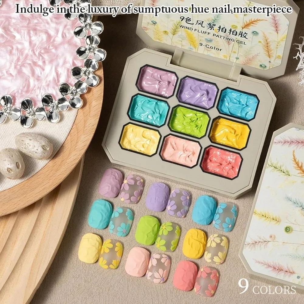 9가지 색상 패팅 젤 네일 DIY 네일 아트 스타일링 접착제 무지개 솔리드 젤 폴리쉬 3D 모델링 글루