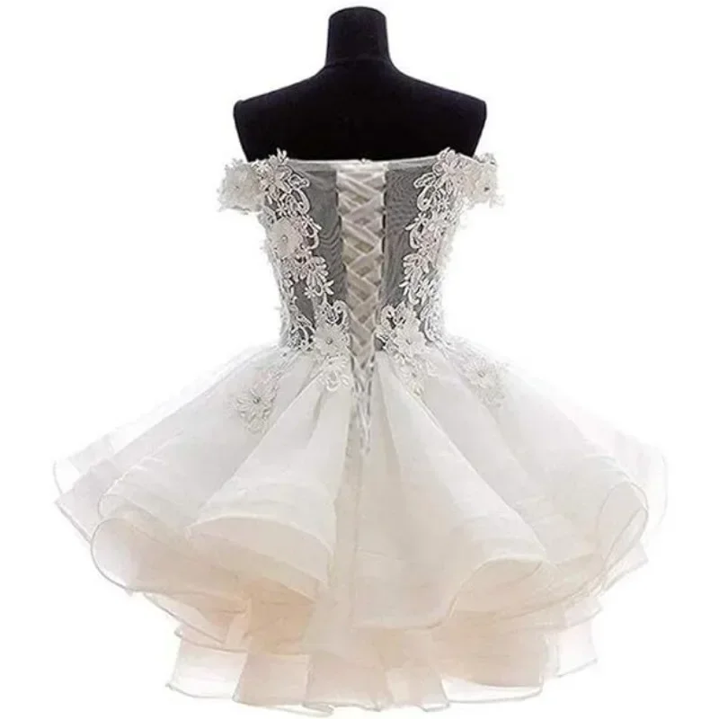 Wakuta Korte Tule Thuiskomst Jurk 2024 Liefje Bloemen Kanten Applique Mini Organza Prom Formele Feestjurk Vestidos De Fiesta