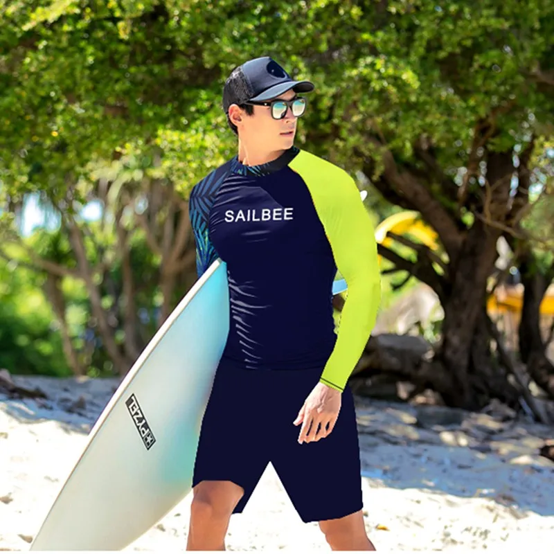 زي سباحة حماية من الأشعة فوق البنفسجية للرجال من سايلي بي بأكمام طويلة زي سباحة رجالي راشغوارد واقي للتصفح قميص للسباحة والإبحار شحن سريع