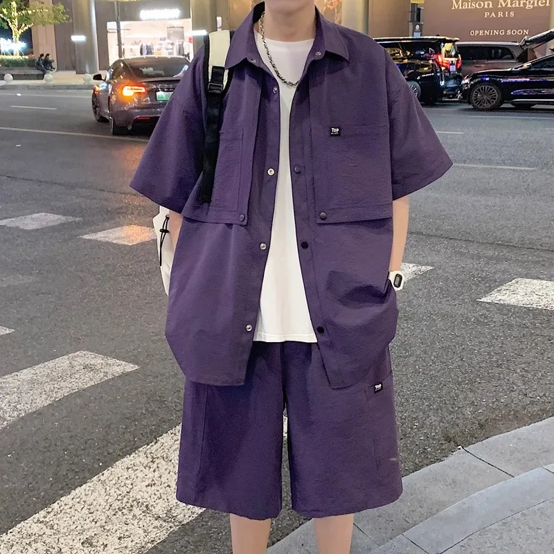 حجم كبير للرجال الصيف ort Sve irt and orts مجموعة Fat Mountain Sle 2 قطعة ملابس رياضية كاجوال للمراهقين #3