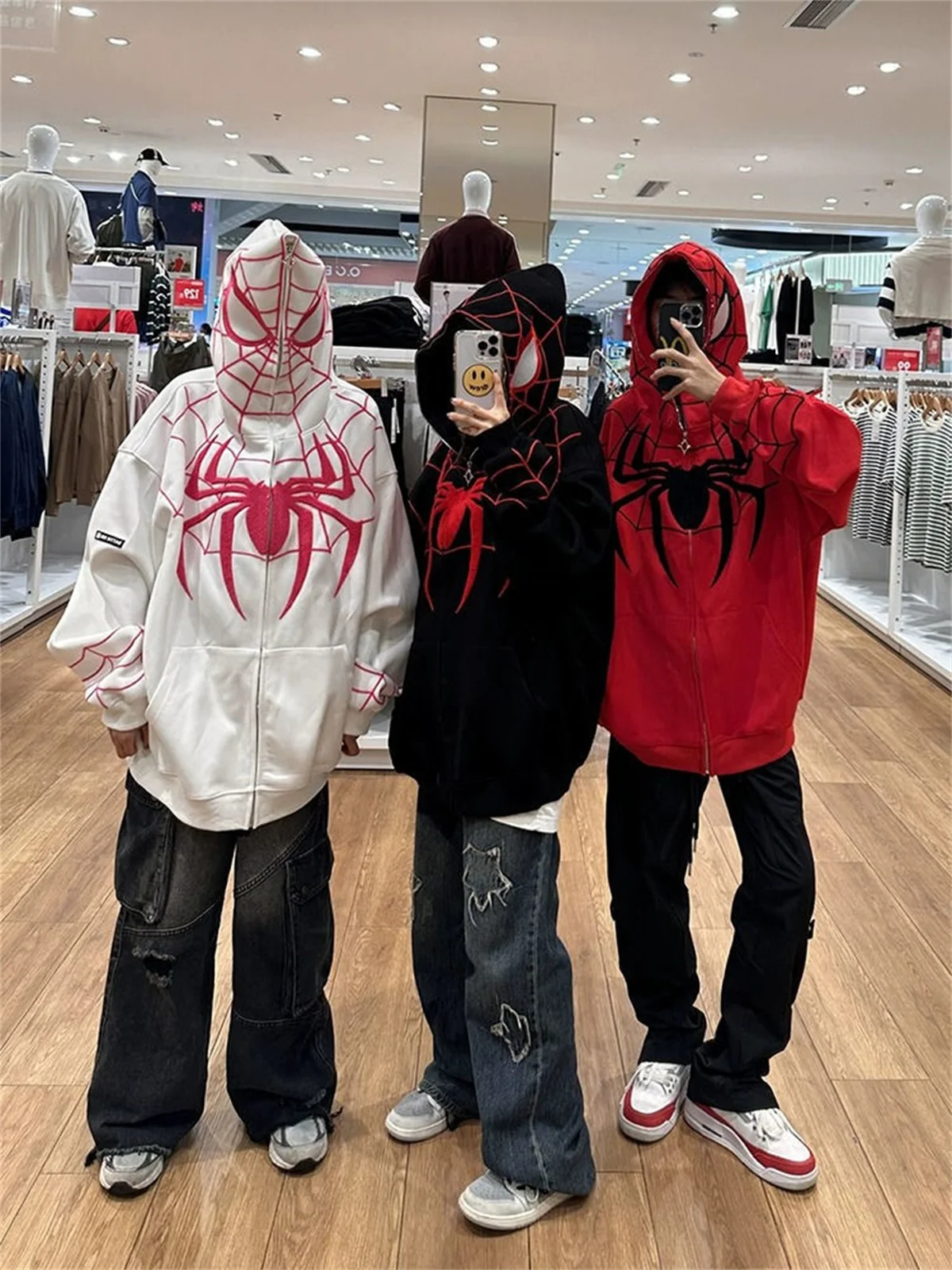 Streetwear rétro sweats à capuche Y2K vêtements hommes femmes Harajuku Hip Hop araignée graphique surdimensionné sweats à capuche décontracté Jack