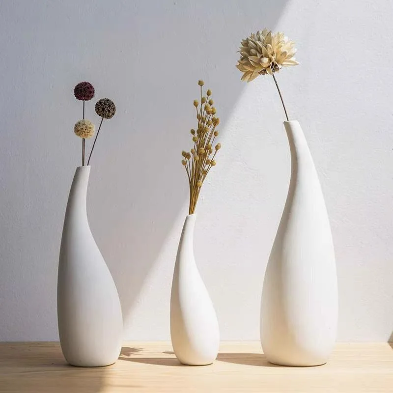 Modern Minimalist White Ceramic Matte Flower Vase Decorative Vase for Dried Flower Centerpiece Art Crafts Home Table Decoration