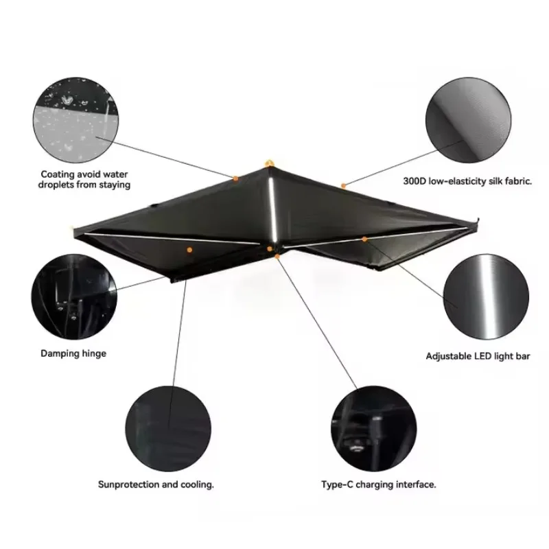 Изготовленное на заказ графеновое покрытие, внедорожник, караван, автомобиль, кемпер, выдвижной навес, открытый кемпинг, большое пространство, 270, боковой автомобильный тент, палатка