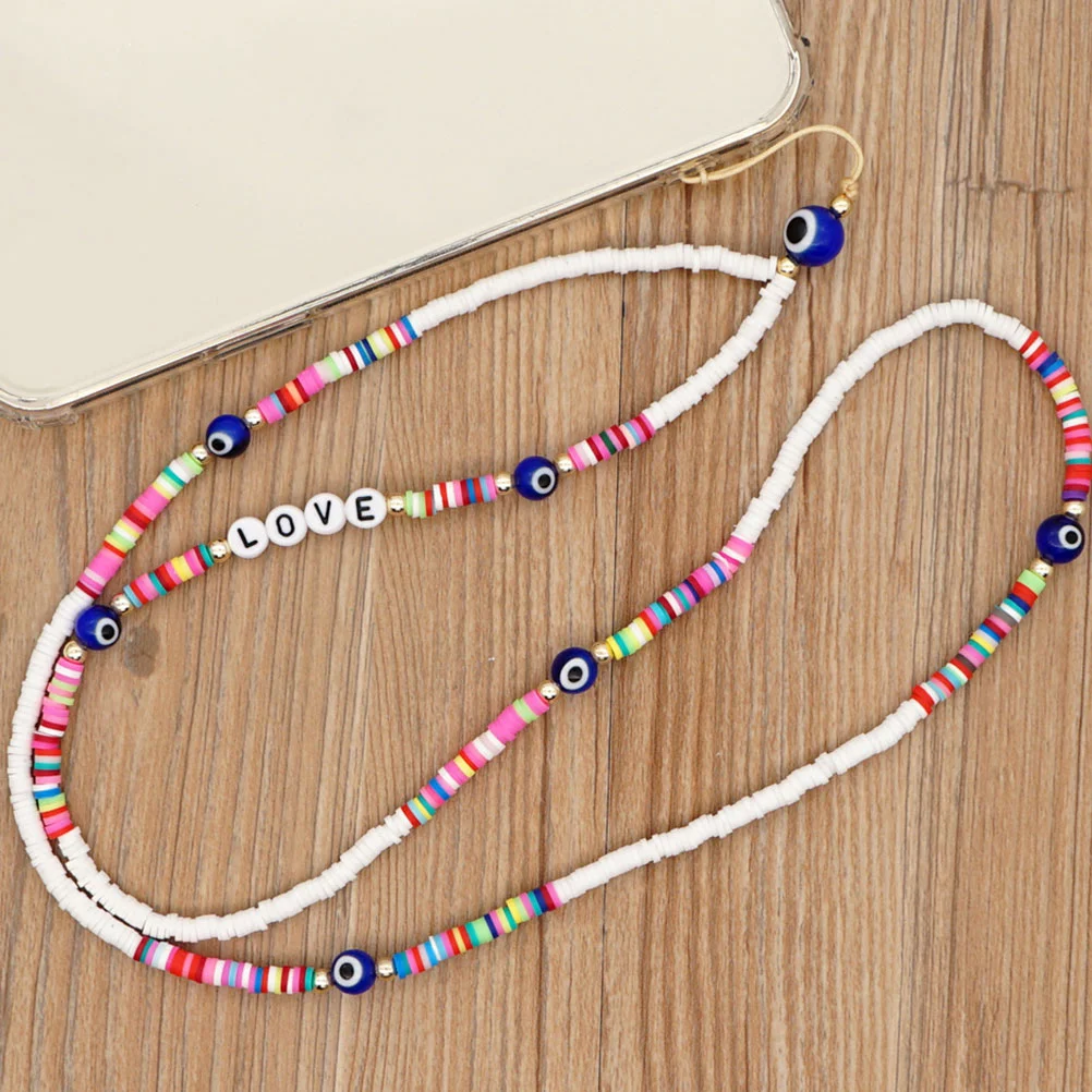 Long Mobile Phone Cord Acrylic Chain Neck Strap Wrist Lanyard Intelligent Beaded Colorful Decor Hanging Rope Alphabet Beads