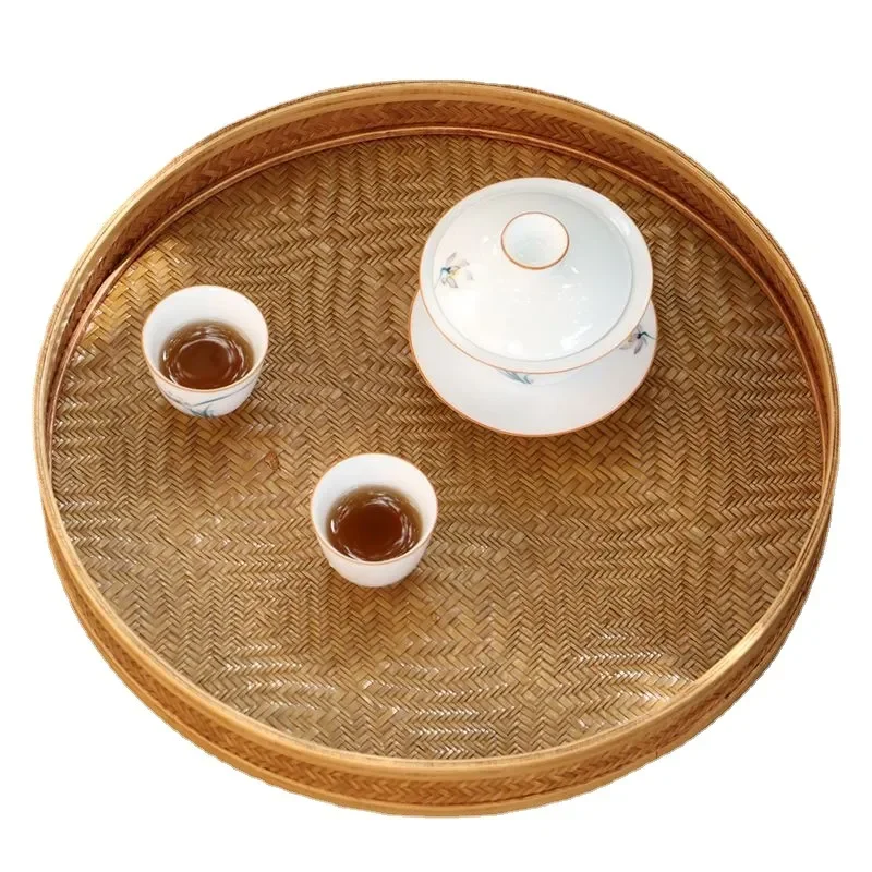 for Hand-woven Wavy Fine Bamboo Double Mat Tea Set Storage Plate  Bamboo Art Woven Handicrafts