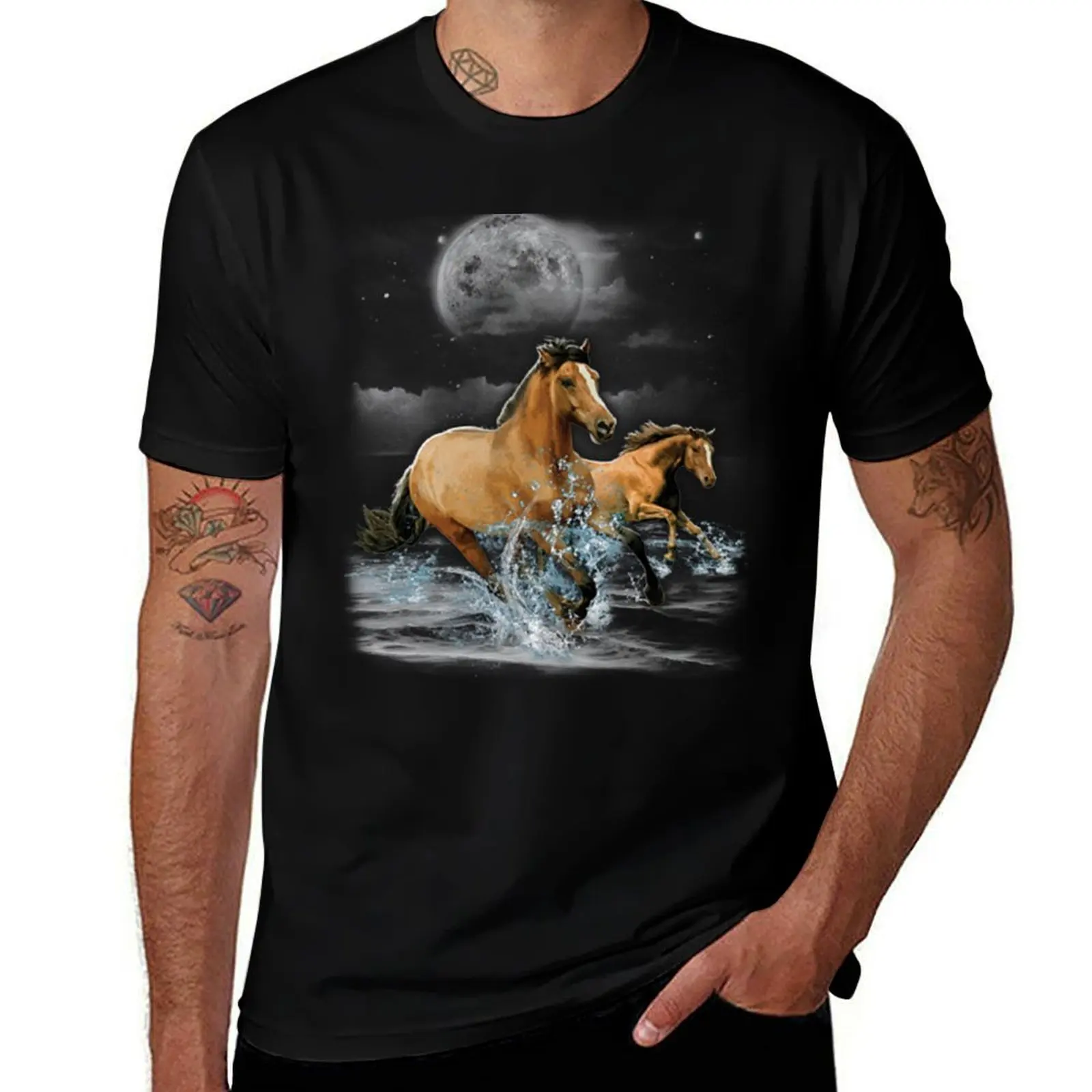 

Wild Horses Running On The Beach T-Shirt anime figures Clothing blue lock anime shirts men