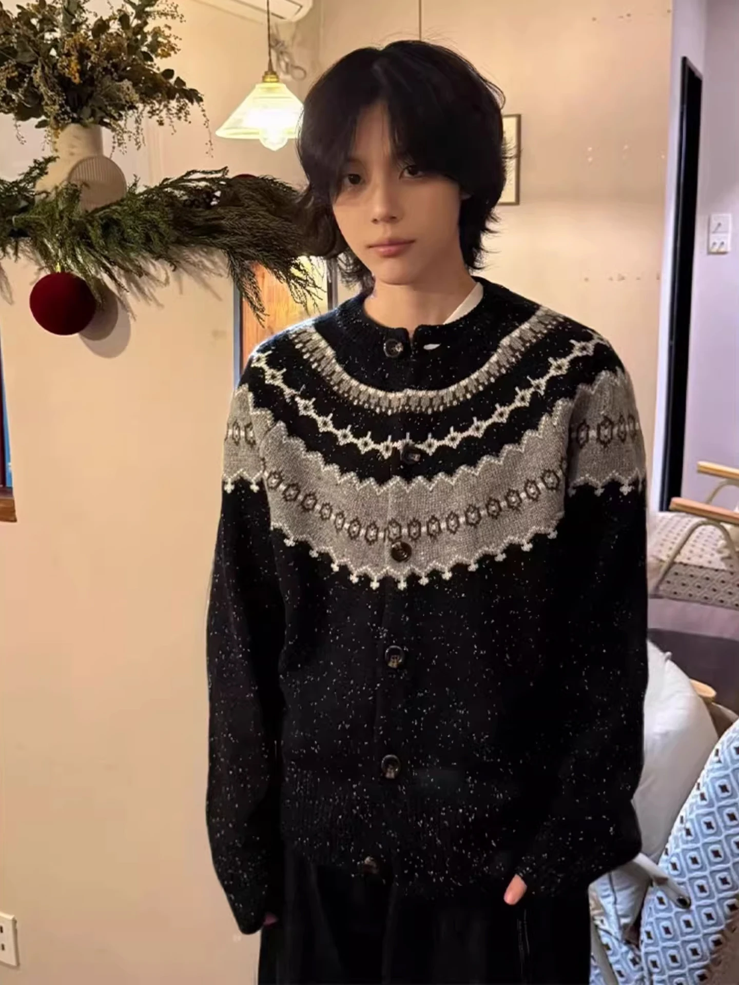 

American Sle Fair Isle Knit Color Blo Open Cardigan Sweater Men Women Winter Casual Lazy Sle Knitted Outerwear