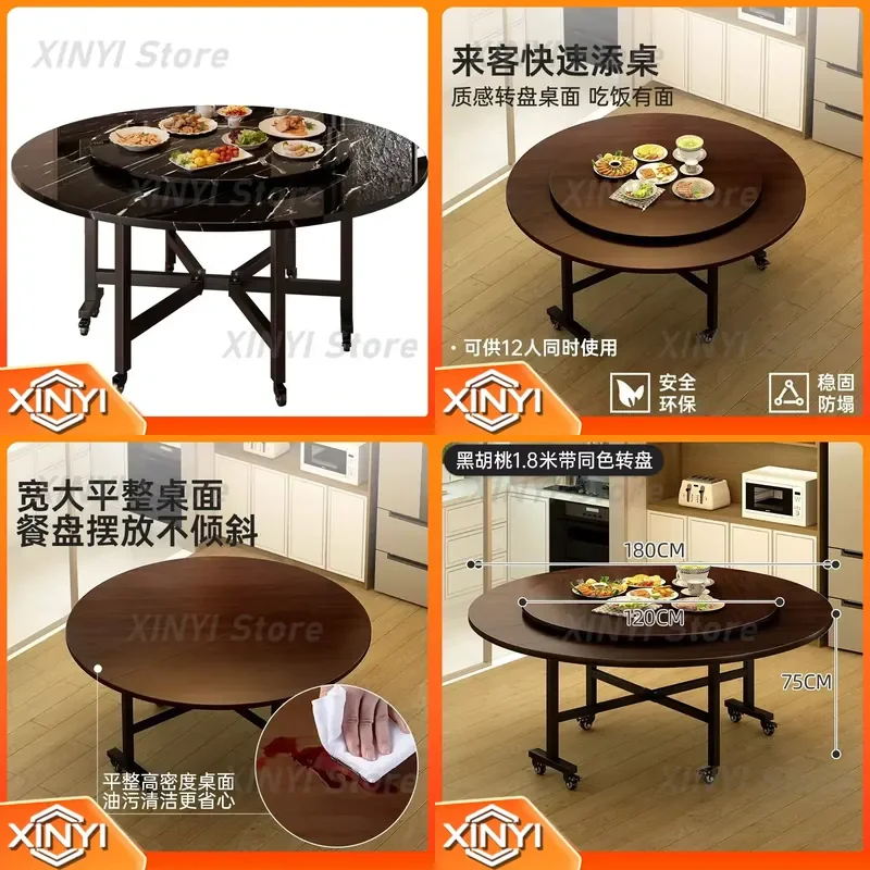 Folding Round Dining Set for Household Turntable Table 12–15 People Large Capacity Foldable Dining Furniture for Home Dining