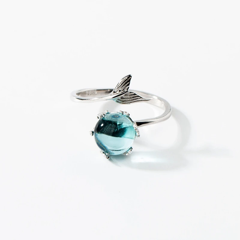 Mermaid Foam Index Fresh 925 Sterling Silver Fine Resizable Opening Rings RI201
