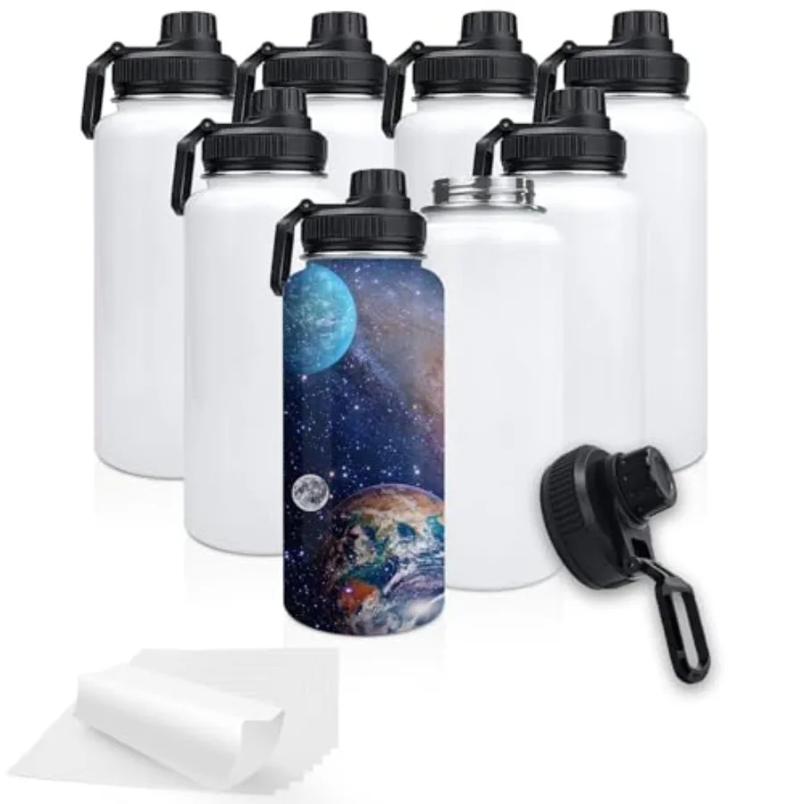 

32oz Stainless Steel Sublimation Sports Water Bottle, Insulated Thermos Mugs with Shrink Wrap Films and Wide Mouth Lid, Double
