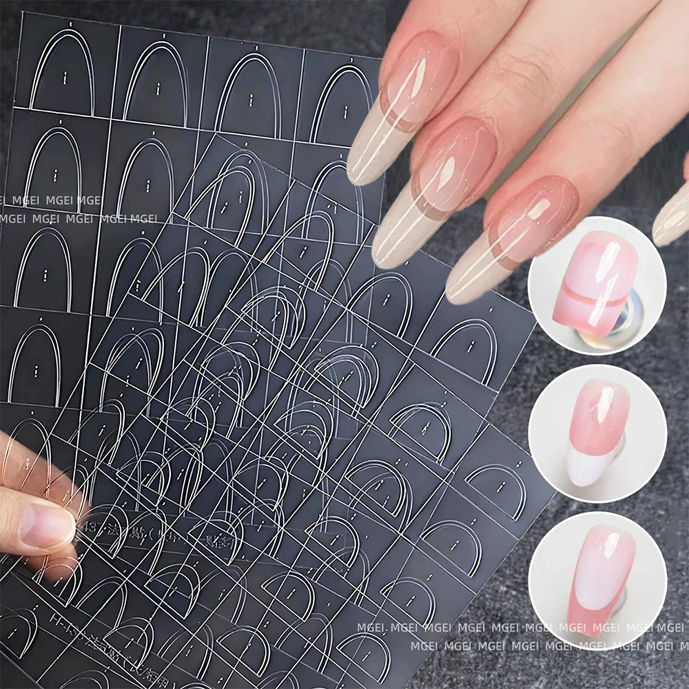 3D Clear Hollow French Nail Sticker C-Curve Lines French Tip Auxiliary Self-Adhesive Nail Decal Nail Art Airbrush Template Decal