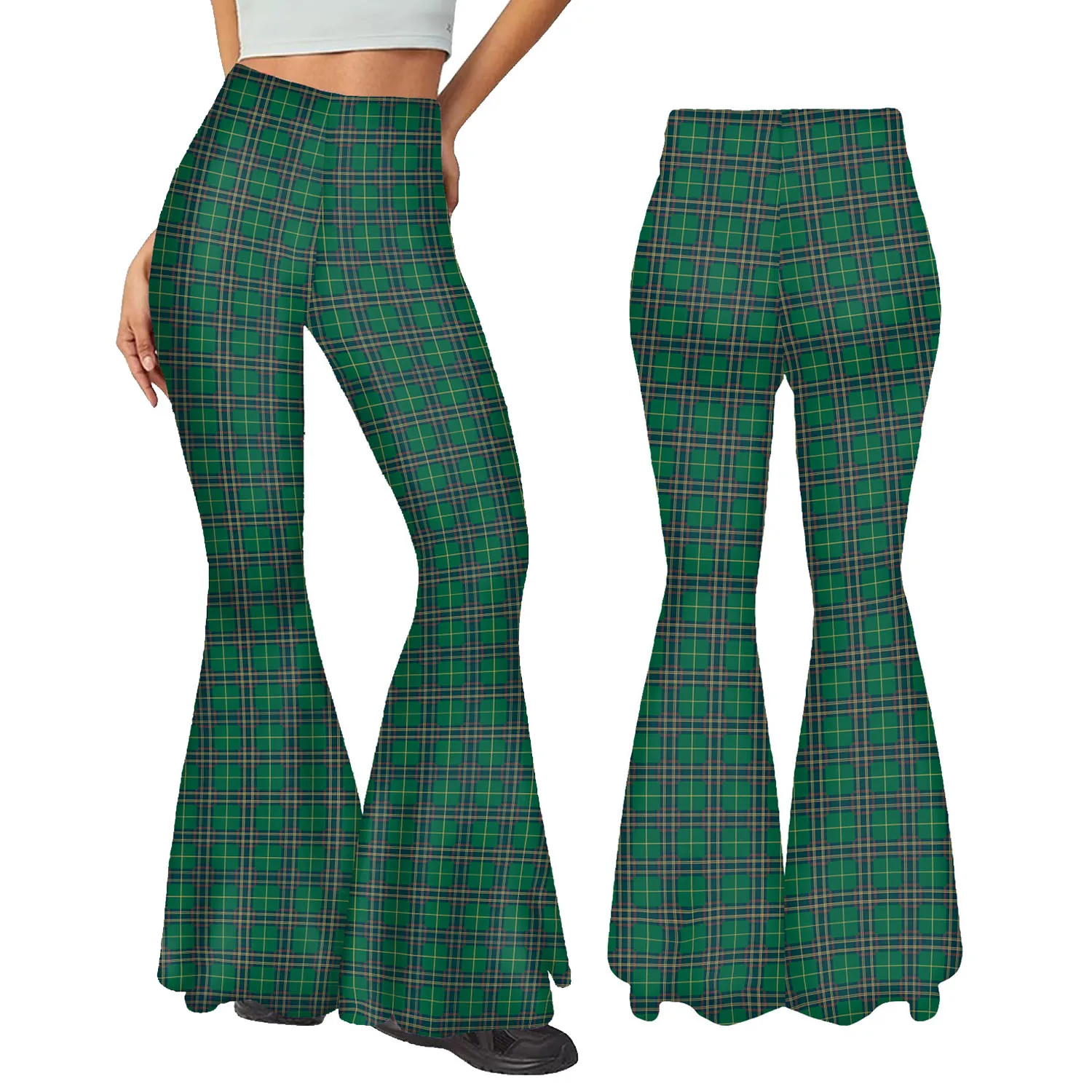 Women St. Patrick's Day Green Clover Pant Cargo Sexy Leggings Casual Bell Bottom Joggers Irish Festival Party Dress Up Trousers