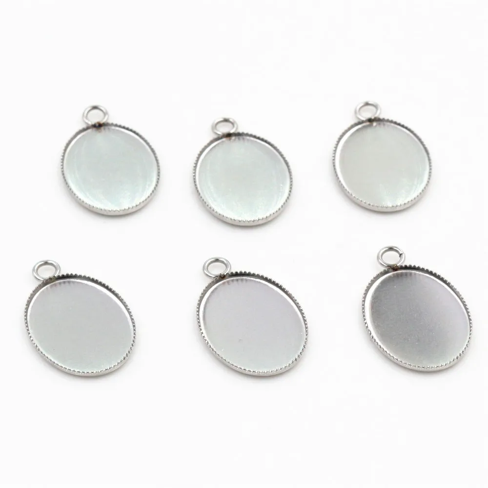 

( No Fade ) 20pcs 13x18mm Inner Size Stainless Steel Material Oval Style Cabochon Base Cameo Setting Pendant Tray