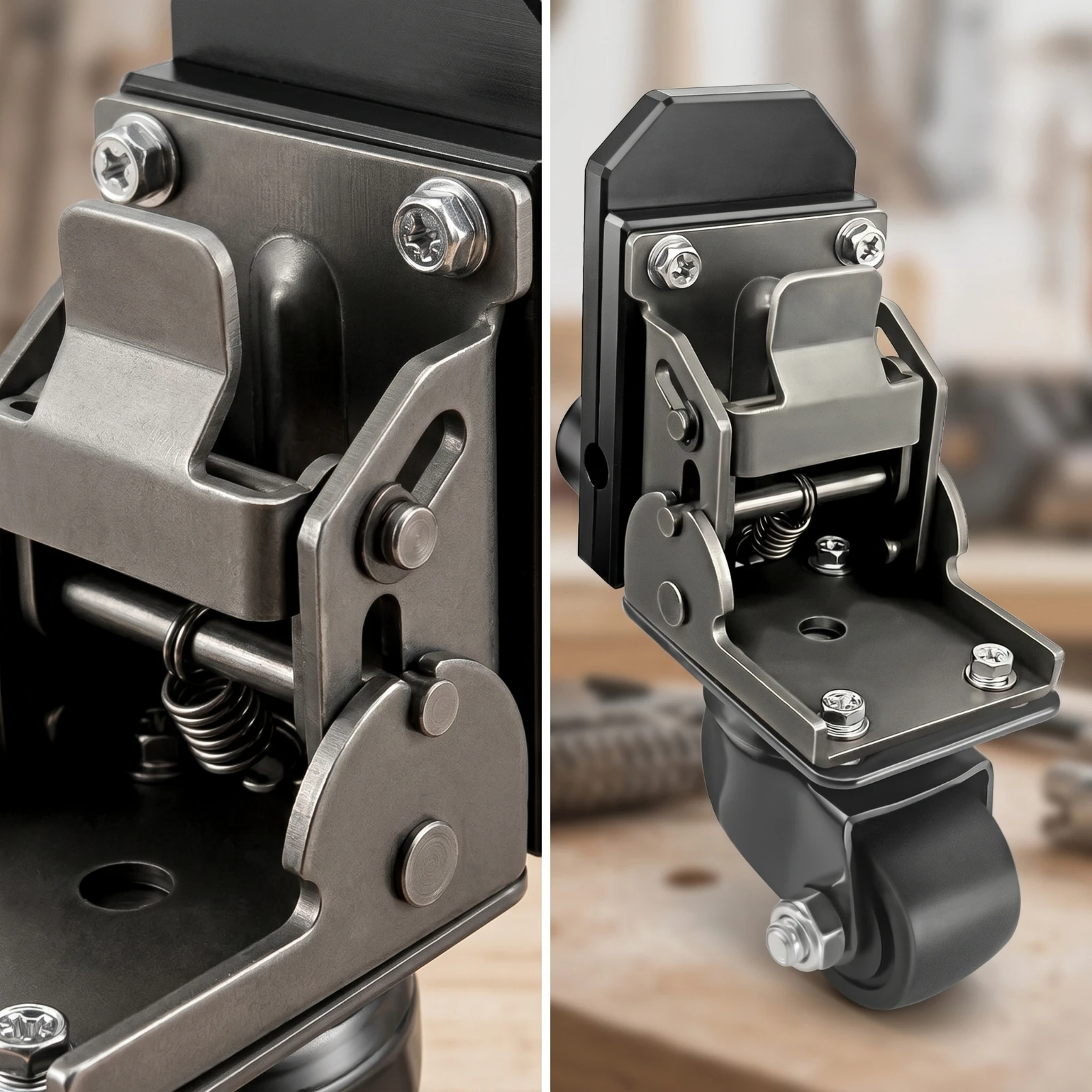 Front Wheel Caster Foldable Toolbox Caster Rolling Toolbox Wheel Stainless Steel Front Swivel Wheels Black Metal Bracket