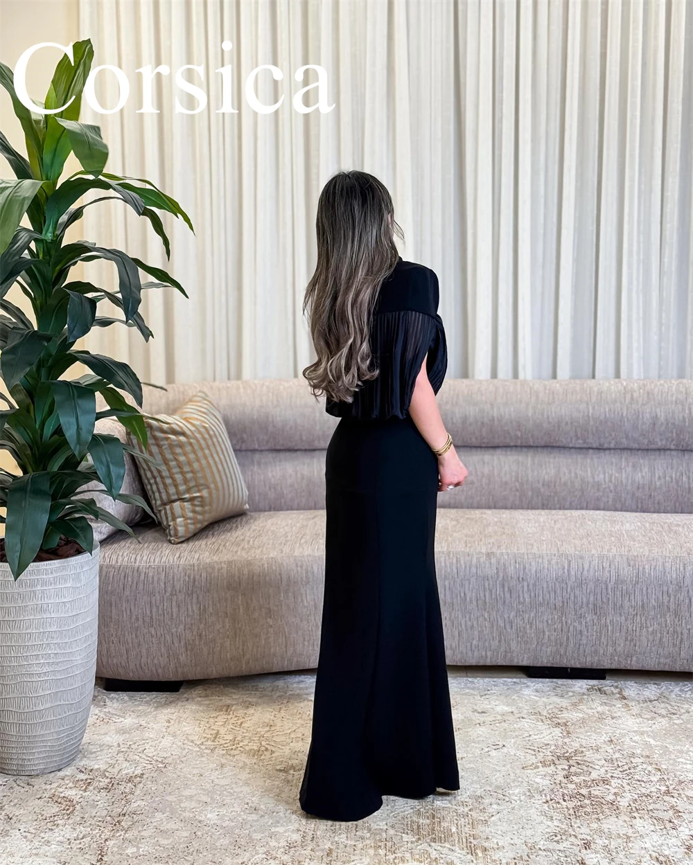 Customized Mermaid Exquisite Black Jersey Evening Dress Classic Half Sleeves Homecoming Dresses Modern Sweep Train Prom Dress