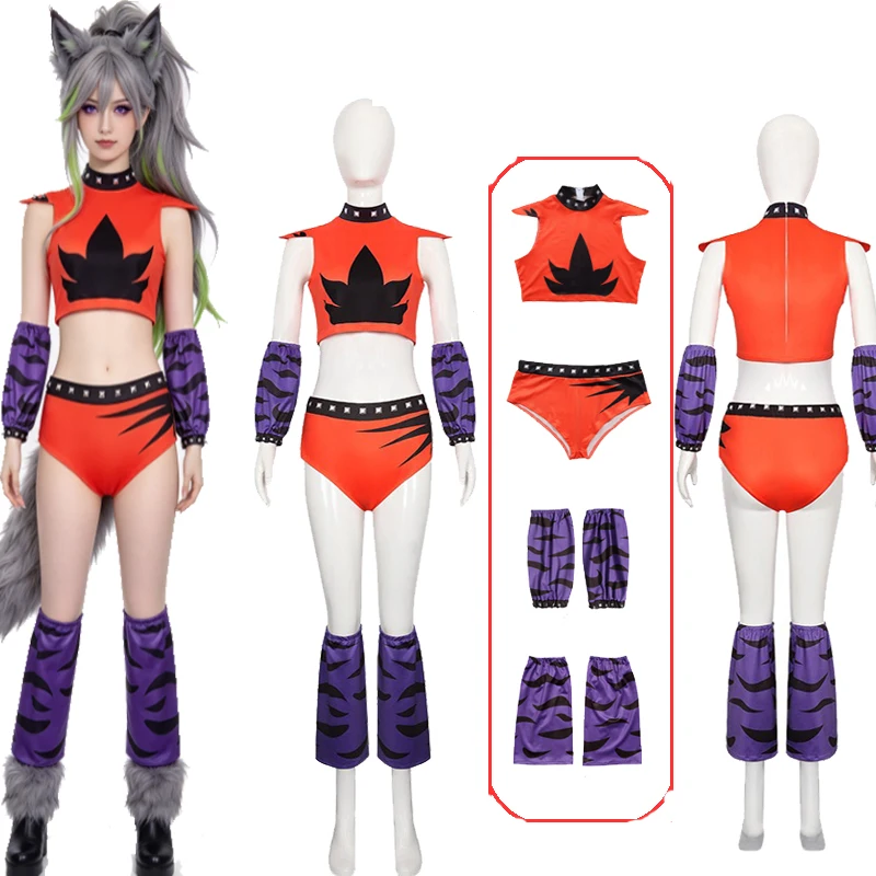 Fantasia Anime Roxy Wolf Cosplay Costume Crop Top Pants Roxanne Wolf Combat Outfit Halloween Role-play Comic-con Performance Set