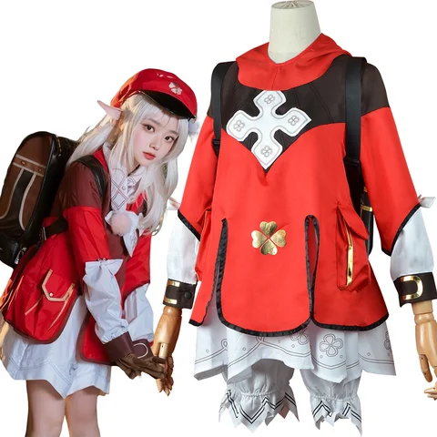 Genshin Etki Klee Cosplay kostüm Şapka Peruk Cadılar Bayramı Karnaval Comic Con Bayan Anime Etkinlikleri için Set