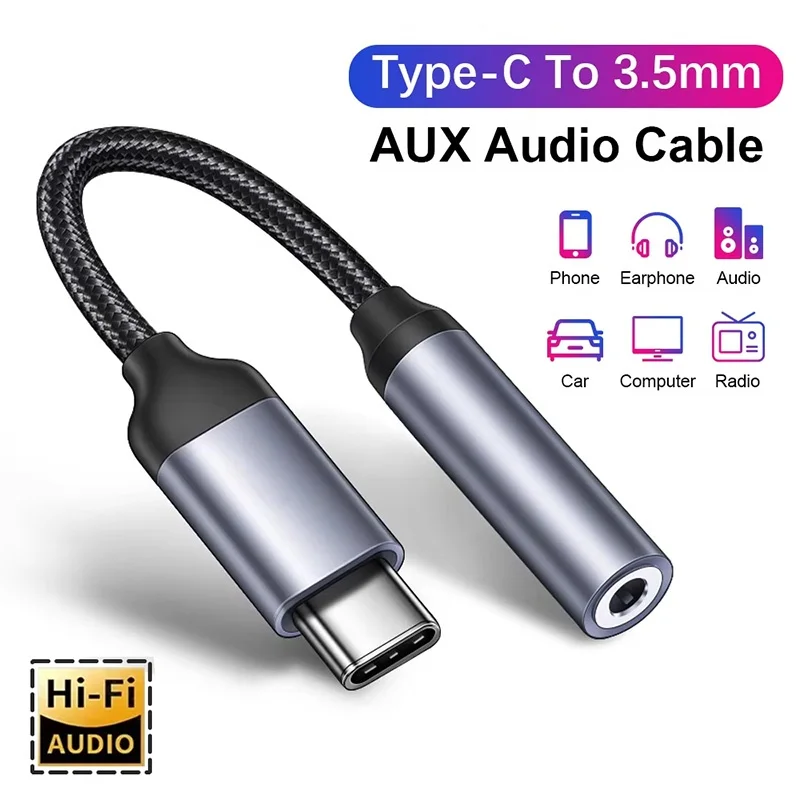 Type C to 3.5mm Aux Audio Adapter Converter USB C Male to 3.5mm Female 3.5mm Jack Headphones Adapter For iPhone 15 Series Xiaomi