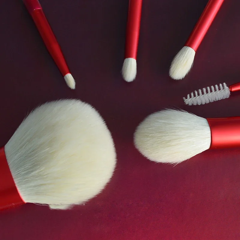 Set di pennelli per trucco rosso da 6 pezzi per fard viso in polvere Dettagli occhi Pennello Pennelli per trucco per sfumare cosmetici Strumenti di bellezza portatili