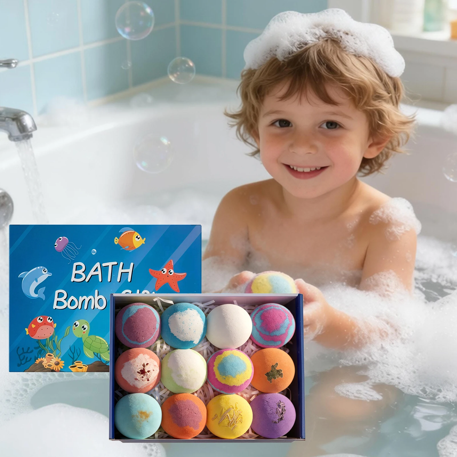 Kids Bath Bombs Gift Moisturizing Soothing Surprise Ocean Toys Fun Bathing Gentle Cleansing Fresh Fragrance Toy Bath Bombs Set
