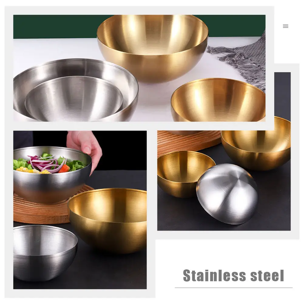 Stainless Steel Bowl Single-Layer Salad Rice Soup Food Serving Container Household Kitchen Tableware Food Serving Bowl