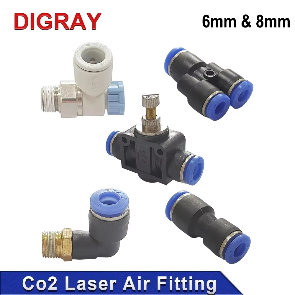 DIGRAY Laser Machine Gas Nozzle Air Regulating Valve, Inlet Diameter 6mm 8mm 10pcs/lot Suitable for CO2 Laser Head.