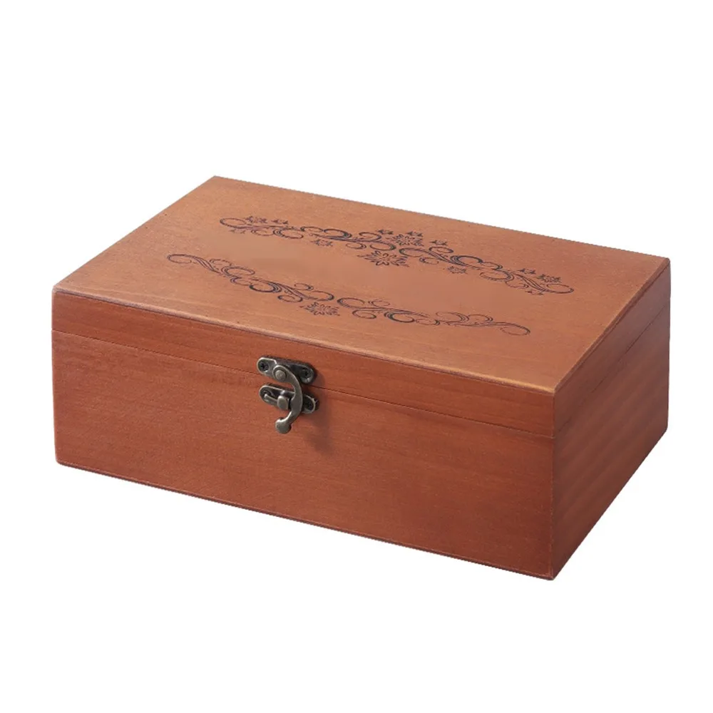 Large Capacity Wooden Storage Box With Safety Lock Multifunctional Wooden Jewelry Box Wooden Look Flip Top