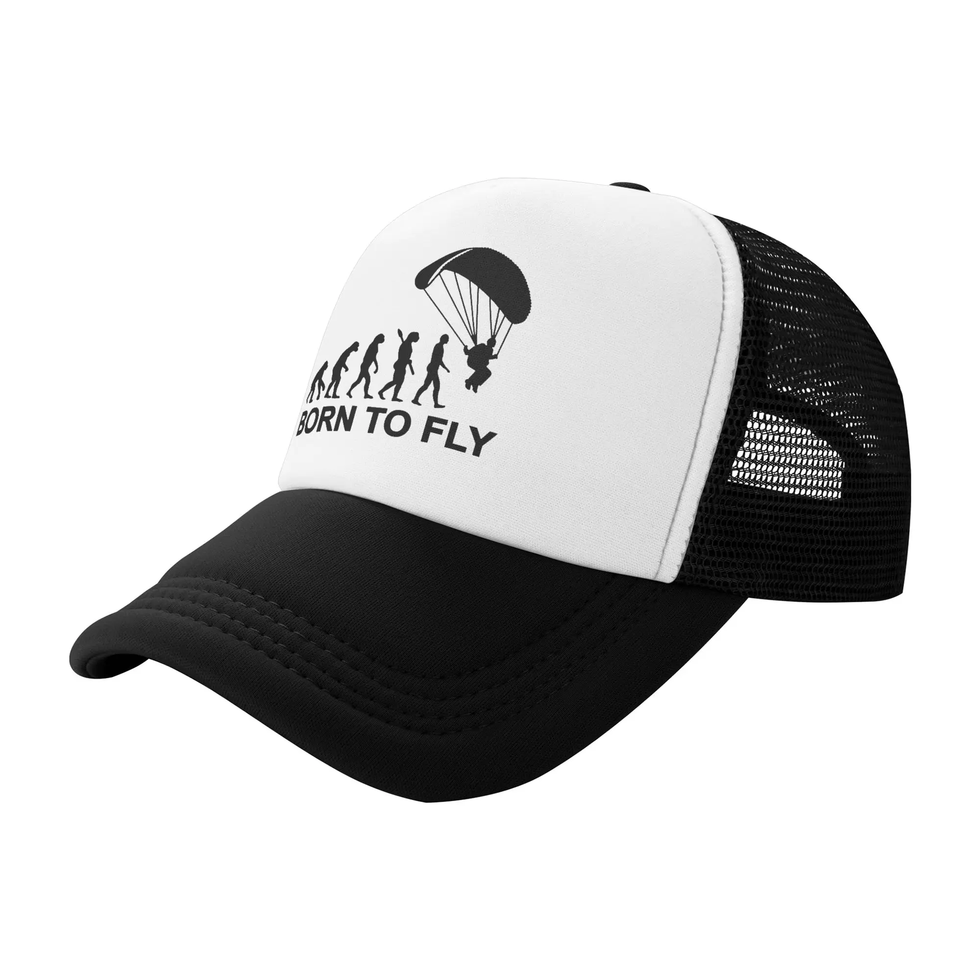 Punk Evolution Skydiving Baseball Cap Adjustable Born To Fly Paraglider Paragliding Trucker Hat Performance Snapback Trucker Cap