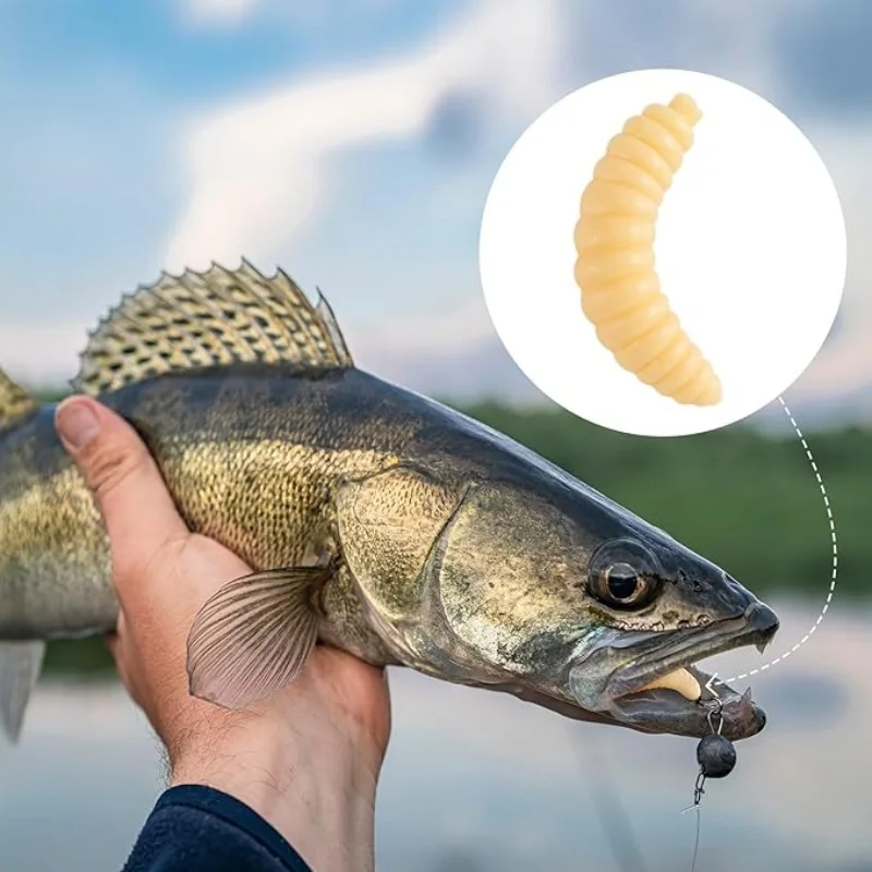 Rubber Maggot Bait Set – Mehrzweckköder geeignet für Barsch, Forelle, Schwarzbarsch und Bluegill, ideal zum Süßwasserangeln – Detail 1
