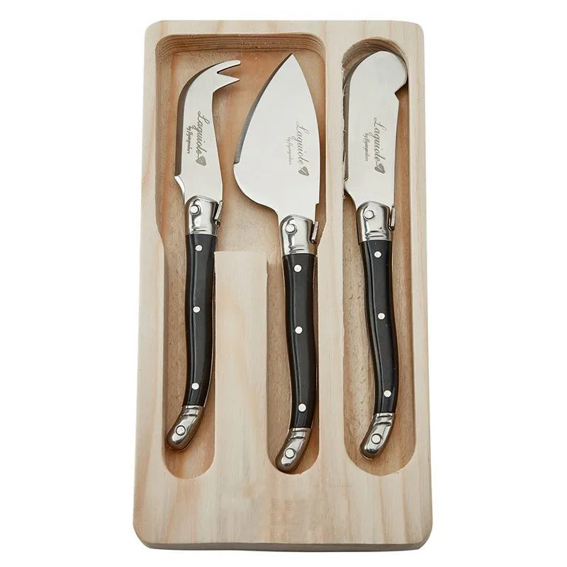 3pcs Laguiole Cheese Tool set Black Butter Spreader Sandwich Jam Knife Small Cheese Slicer  Scraper Cutter Kids Child Cutlery