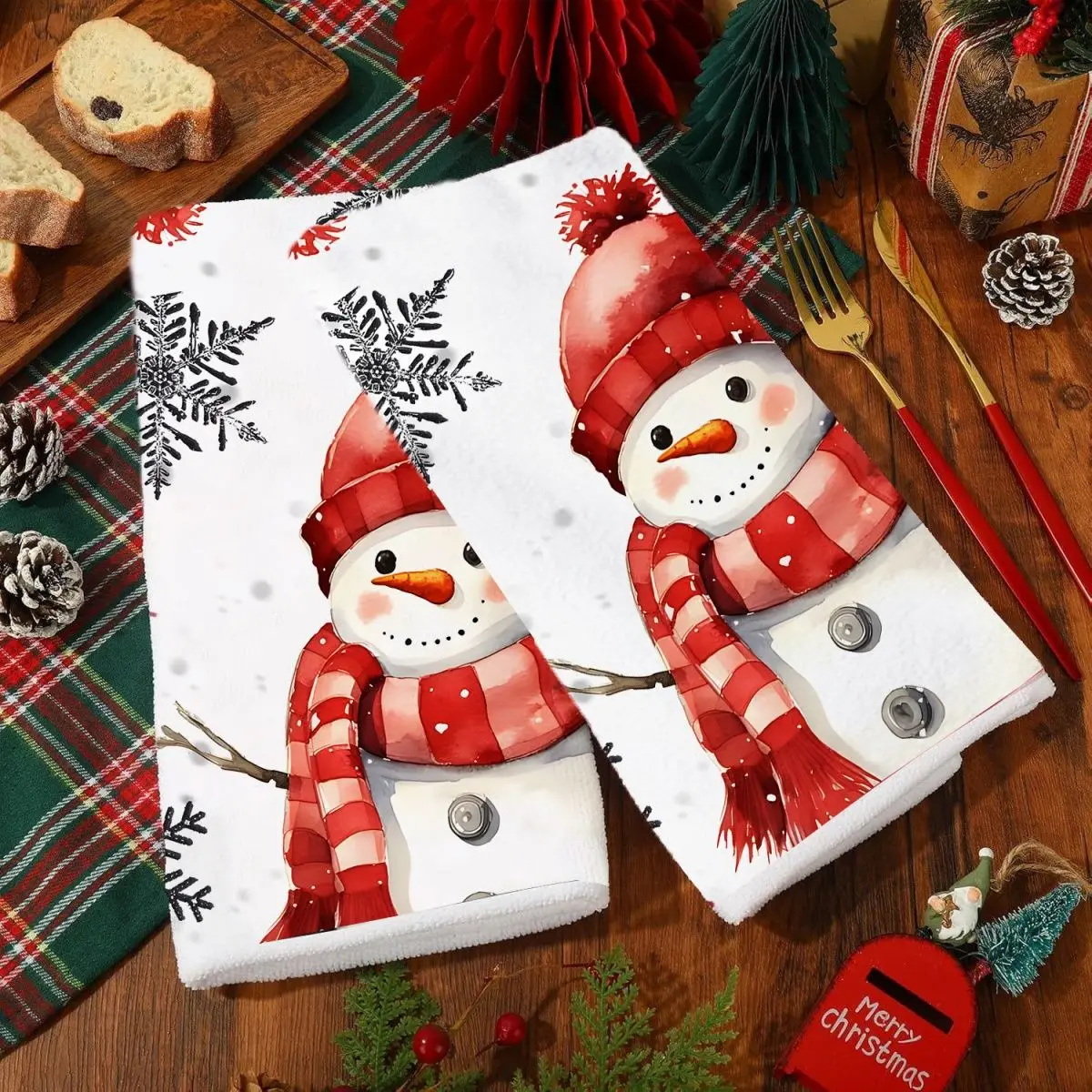 New red Christmas terry cloth kitchen dishcloth cross-border Amazon scouring pad