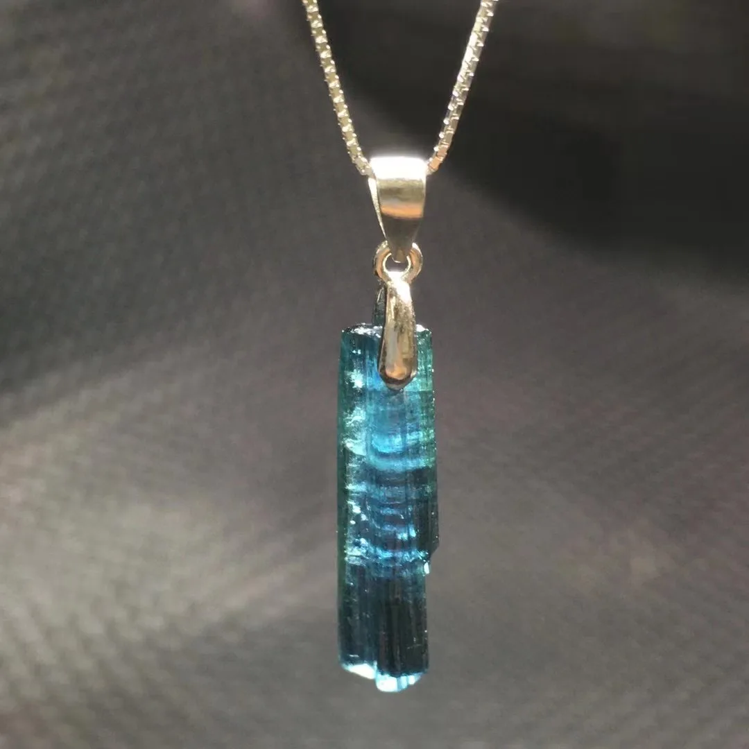 Unit One Piece 925 Silver Buckle With Hot Selling Natural Blue Tourmaline Crystal Healing Column Pendant