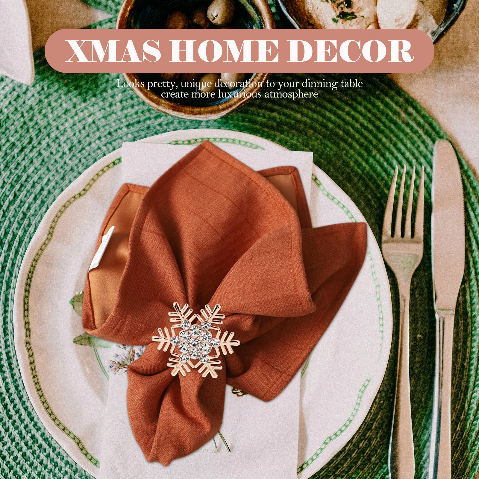 

5Pcs Xmas Napkin Holders Stylish Elegant Dining Table Accessories for Christmas Party Home Festive Decor Napkin Ring