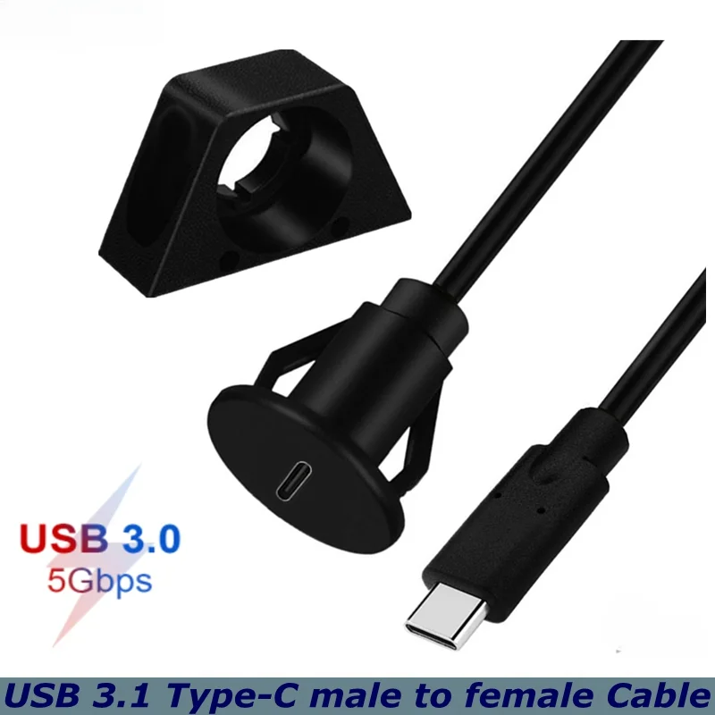

5Gbps Type C 3.1 Car Flush Mount Cable USB C Panel Mount Male to Female Extension Cable for Car Truck Boat Motorcycle Dashboard