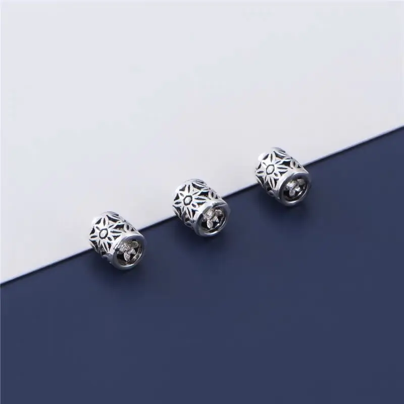 1pc 100% 925 Sterling Silver Hollow Cylinder Flower Bucket Spacer Beads 6x5mm Big Hole Silver Bracelets Beads DIY Jewelry Crafts