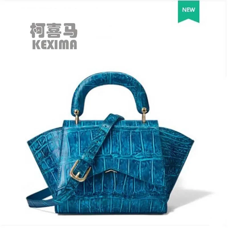 gete new alady bag leather blue one-shoulder bag crocodile leather fashion wing bag woman handbag