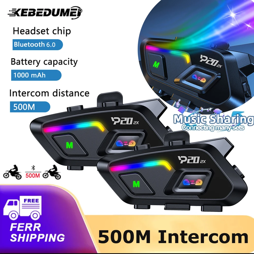 

Motorcycle Intercom Helmet Headset V6.0 Bluetooth 500M Communicator Interphone Waterproof 1000mah Music Share Talking Headphone